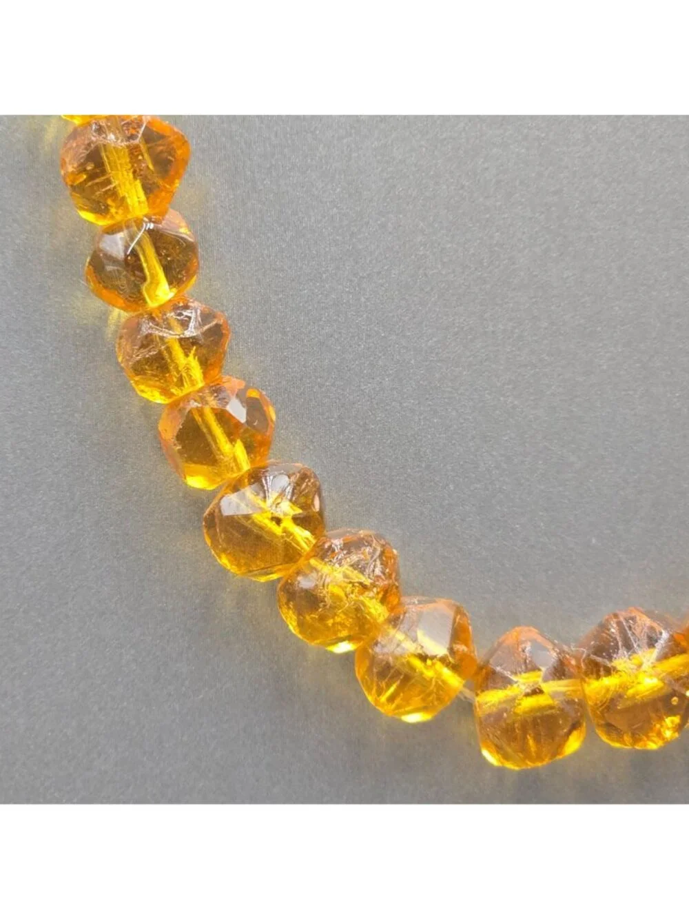 Art Deco Citrine Crystal Necklace Vintage Graduated Cut Bohemian Glass Bead Stat - Picture 4 of 16